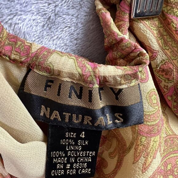 Finity Naturals 100% Silk Boho Skirt Midi Length Size 4 Paisley Yellow/Pink - Picture 12 of 14